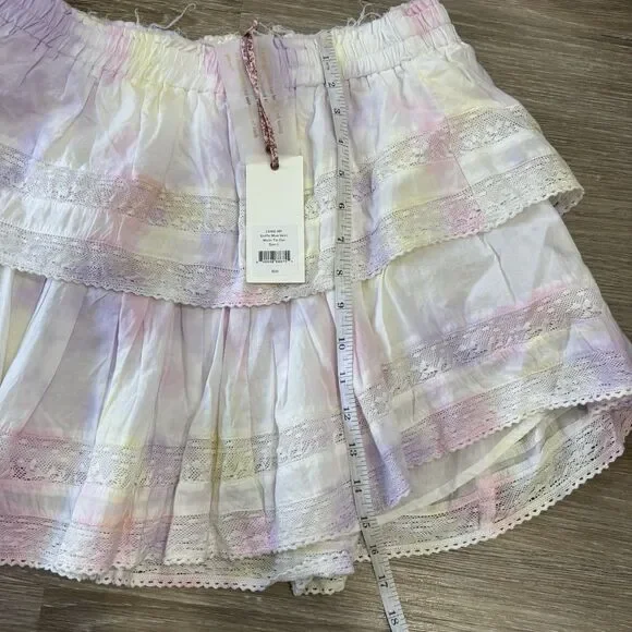 Love Shack Fancy Skirt Size Large Ruffle Mini Skirt Multi Tie Dye New With Tags - Picture 6 of 8
